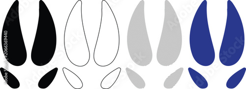 Animal hoof prints fill outline and lined icon set on white background