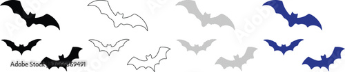 Foto Flying bats fill outline and lined icon set for spooky Halloween designs and par