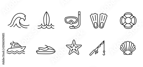 Canvastavla Wave surfboard snorkel flipper lifebuoy yacht jetski starfish fishing rod seashe