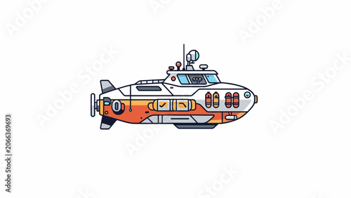 Vibrant orange and white submarine illustration.