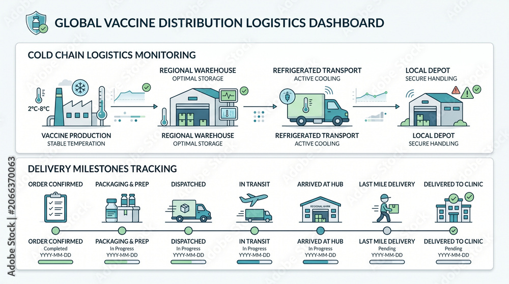 Obraz premium Vaccine distribution logistics dashboard with cold chain monitoring