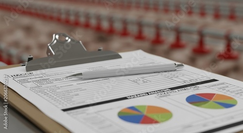 HACCP Food Safety Checklist Document with Pie Chart and Pen on Clipboard