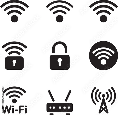 Wi-fi and wireless network icons set