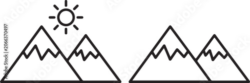 Simple mountain range illustration with sun
