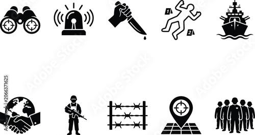 Bilde på lerret Military binoculars alert siren threat weapon crime scene naval vessel ship war