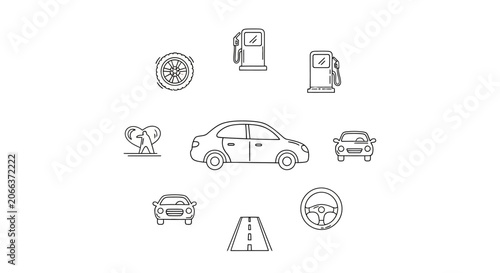 Collection of car and transport icons.