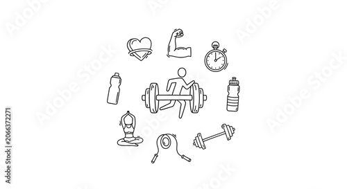 Fitness icons with gym and exercise.