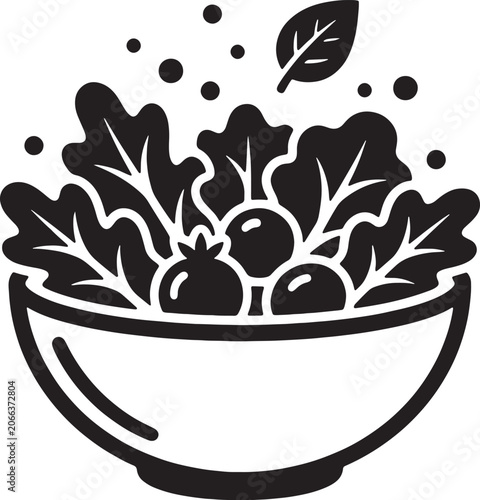 Black and white vegetable salad bowl illustration with vegetables, nutrition