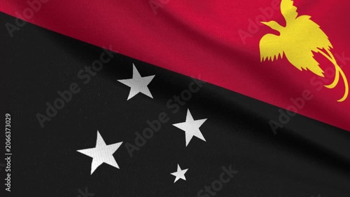Seamless 3D video of the Papua New Guinea flag fluttering in the wind looping
