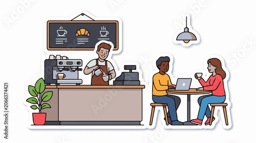 Illustration of a modern coffee shop scene