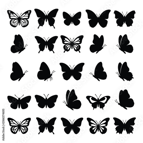 Butterfly Silhouette Collection Set Vector – Elegant Black Butterfly Shapes and Decorative Insect Icons