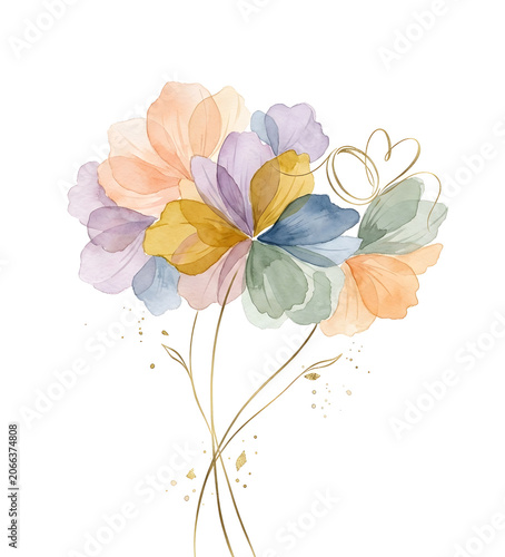 Pastel Watercolor Flower Bouquet With Soft Elegant Petals, by generative AI technology