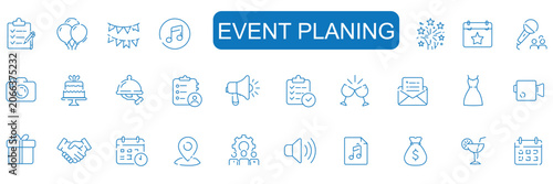 Cuadro en lienzo Event planning set of web icons in linear style