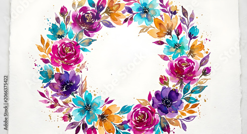Vibrant Colorful Floral Wreath With Blooming Garden Flowers, by generative AI technology