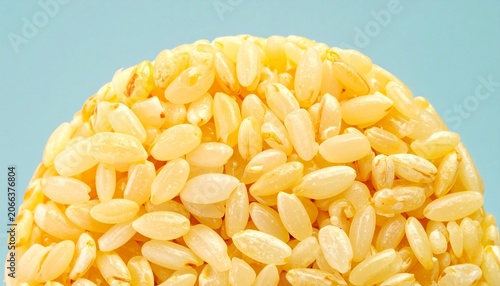 Close-up bowl of cooked elbow macaroni pasta, glossy yellowish texture, plain without sauce, light blue background contrasting pasta color, simple composition highlighting shape and food ingredient de