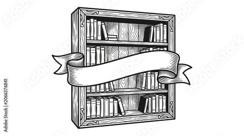 Tableau sur toile Bookshelf with a white ribbon.