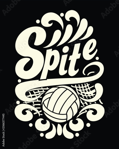 Fotografie Retro Volleyball T-Shirt Design with Decorative Swirls and Spite Text