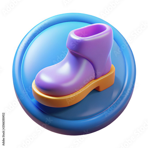 Purple boot icon with orange sole against a blue circle during a studio lighting concept Isolated on transparent background