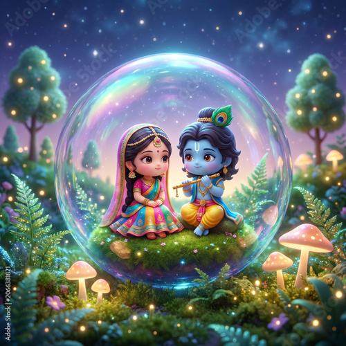 Cute Chibi Radha Krishna in...