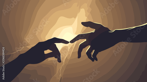 Photos Pixelated Silhouettes of Two Hands Reaching Out Towards a Golden Sunlit Backgrou