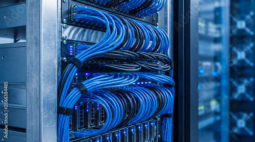 Tablou pe pânză Server room network cables connected to data center equipment 02