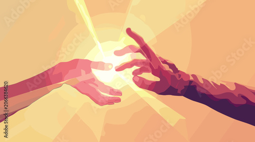 Foto Two Hands Reaching Towards Bright Sunlight With Warm Orange and Yellow Hues