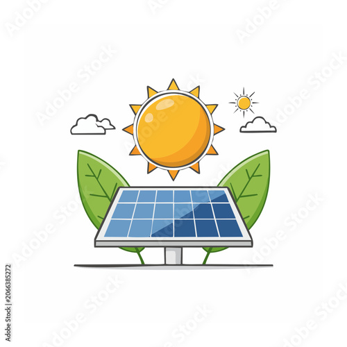 Solar panel with sun and clouds vector