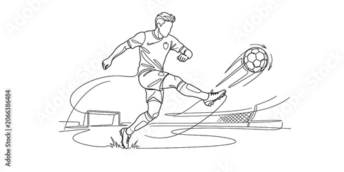 Foto Football player kicking ball line art sports vector Illustration