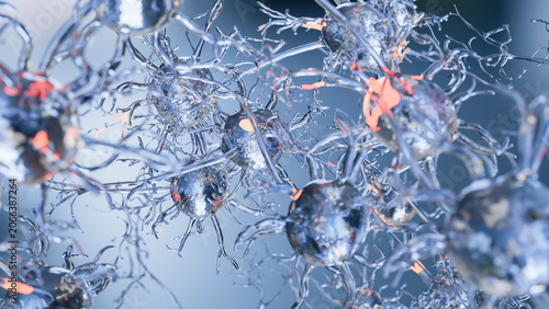 Neural Communication Pathway: Electrical Impulse Transmission Between Synapses, Action Potential Propagation in Human Neurons, 3d render
