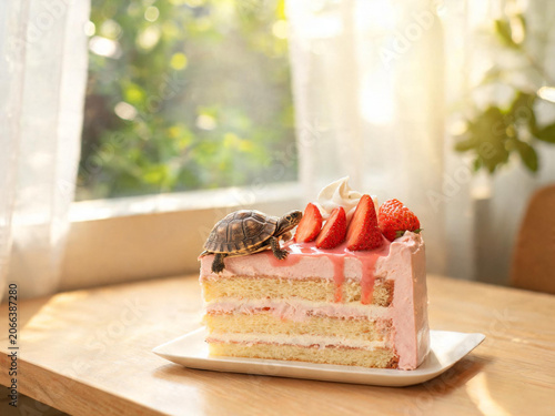 piece of cake with berries on the table 