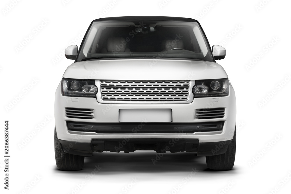 Fototapeta premium Izmir, Turkey - Mar 17 2026: Modern White SUV Full Front View on Transparent Background