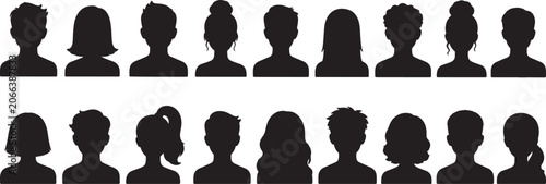 Photos Collection of sixteen black silhouette avatars representing diverse human heads