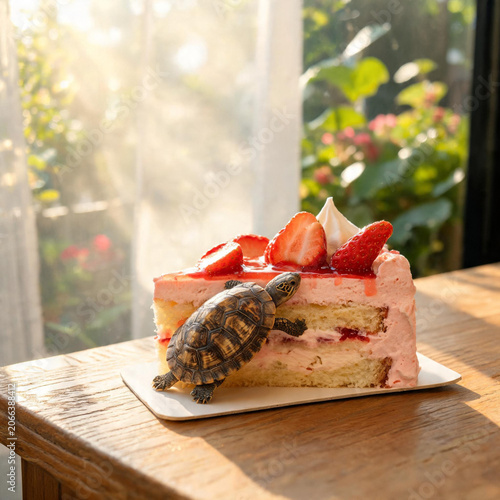 cake with berries and little turtle 
