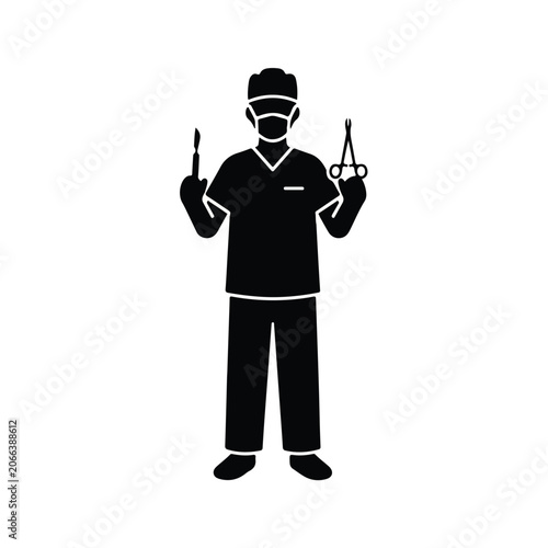 Medical Surgeon Icon Featuring Professional Doctor Holding Surgical Instruments for Hospital Use