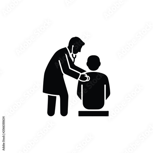 Medical checkup with doctor and patient symbol silhouette, professional healthcare icon