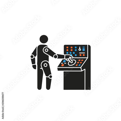 Industrial Robot Operating Control Panel Icon for Automated Manufacturing Systems Visualization