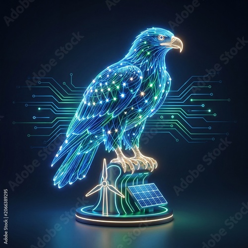 Neon Eagle Symbolizing Renewable Energy and Technology