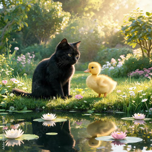 cat and duck on a tree