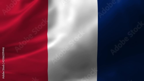 France flag waving in the wind close up 
