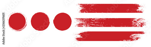 Straight red ink vector lines pack. Bloody color long and round hand-drawn brushstroke text highlights  frames  circles. Asian calligraphy brushstroke set.