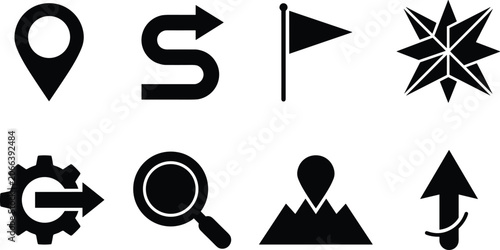 Photos Travel Navigation and Business Strategy Milestone Icon Set for Wayfinding and Ca