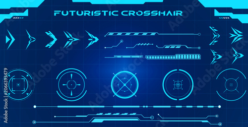 Collection of Futuristic HUD elements and digital interface graphics, a comprehensive set of modern UI components for advanced technology displays and gaming applications