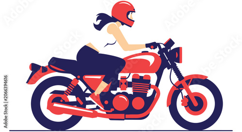 Canvastavla Motorcycle with rider flat vector illustration in red and navy blue tones