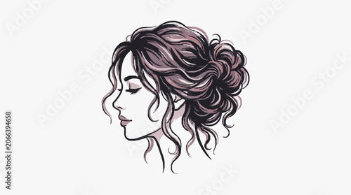 Tableau sur toile Close up detailed line art of a curly hairstyle.