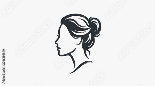 Elegant black and white line art portrait of a woman.