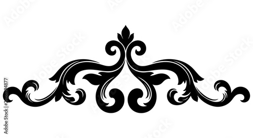 Black floral ornament on a white background detailed symmetrical design