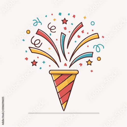 Confetti Popper Exploding with Colorful Streamers and Stars