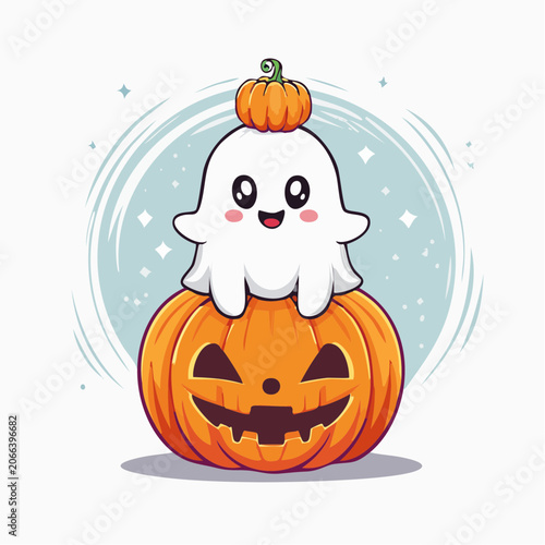 Cute Ghost and Pumpkin Halloween Illustration