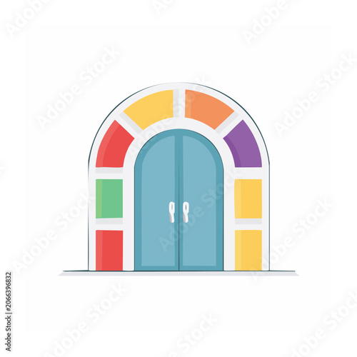 Flat design house with colorful roof and windows