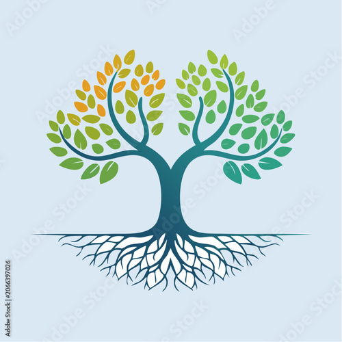 Stylized Tree of Life with Roots and Leaves